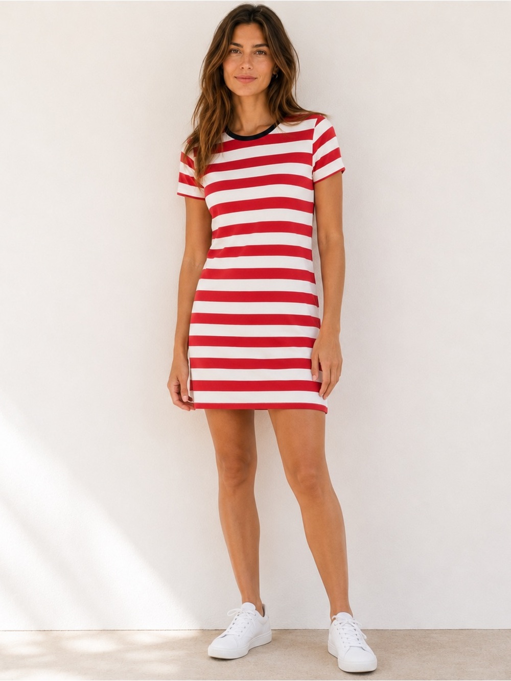 J.Crew Red White Striped T-Shirt Dress Small 100% Cotton Nautical Casual Summer